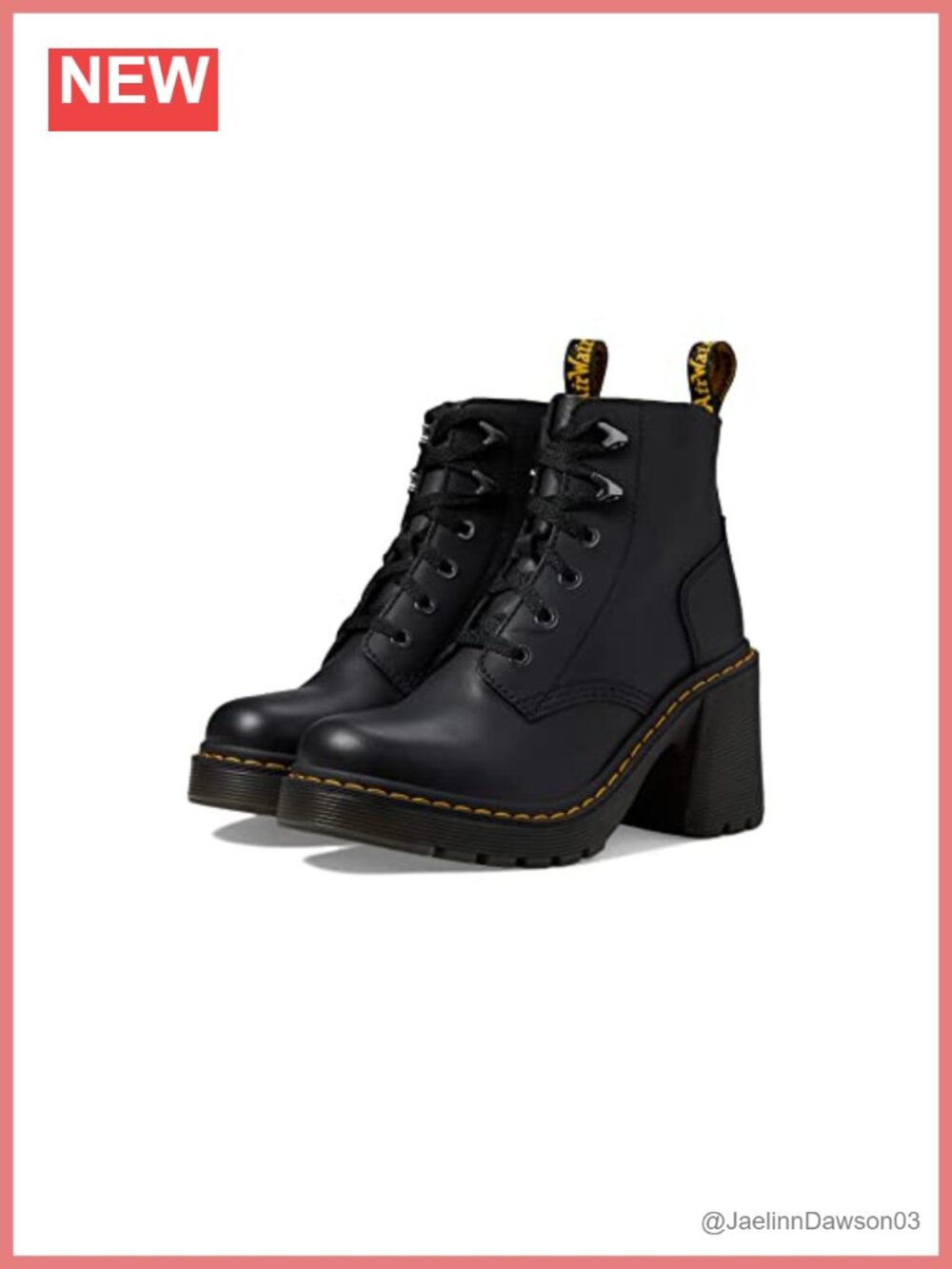 Dr. Martens Jesy Leather Heeled Lace Up Ankle Boots Block Heel Work